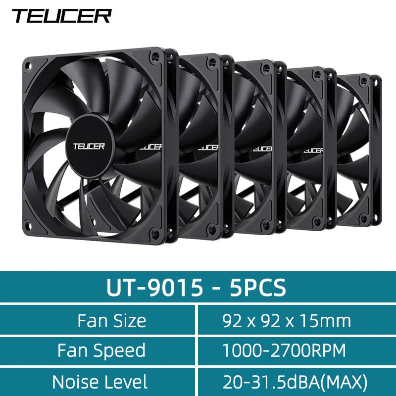TEUCER UT - 9015 12V PWM 4Pin Hydraulic Bearing Thin PC Fan 1200 - 3000RPM for CPU Cooling, Ultra - Thin Design - FUN GUY WORLD FUN GUYS SHOP FUN GUY WORLD 14:201336230Black-5PCS;200000544:193As shown;272514294:13963948861  Black - 5PCS As shown NO RGB TEUCER UT - 9015 12V PWM 4Pin Hydraulic Bearing Thin PC Fan 1200 - 3000RPM for CPU Cooling, Ultra - Thin Design FUN GUYS SHOP FUN GUY WORLD