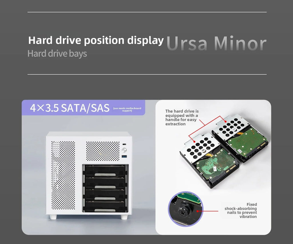 Ursa Minor 4 - bay NAS Chassis SFX Power Supply ITX Motherboard,9.9L Ultra - compact Size, 70mm Heat Sink - FUN GUY WORLD FUN GUYS SHOP FUN GUY WORLD 14:350853A Chassis White  A Chassis White Ursa Minor 4 - bay NAS Chassis SFX Power Supply ITX Motherboard,9.9L Ultra - compact Size, 70mm Heat Sink FUN GUYS SHOP FUN GUY WORLD