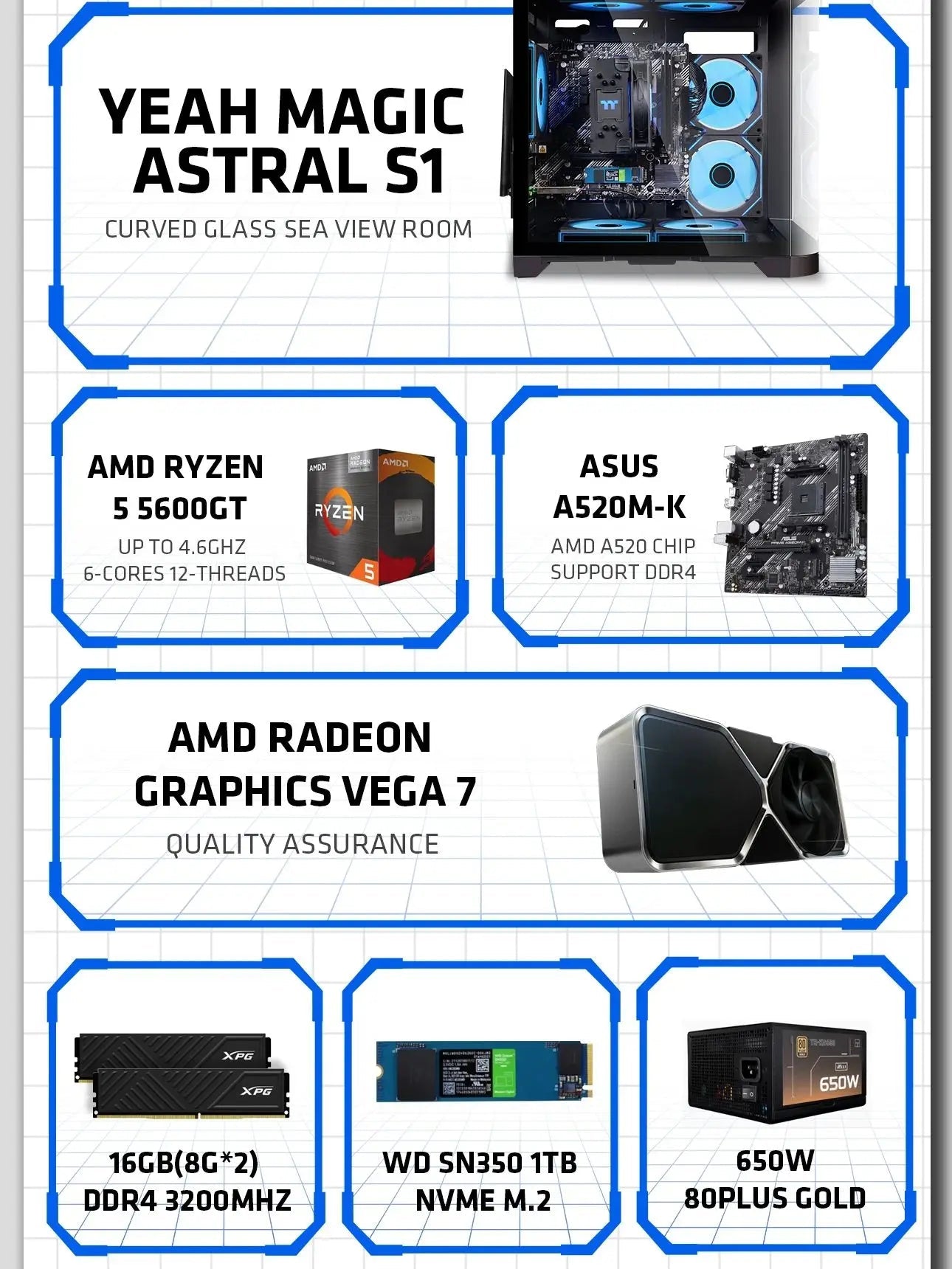 YEAH MAGIC Gaming Desktop AMD Ryzen 5 5600GT 3.9GHz 16GB(8G*2) DDR4 3200 1T NVME SSD ARGB 7 Fans Win 11 Home Gamer Desktop PC - FUN GUYS SHOP FUN GUYS SHOP FUN GUYS SHOP 200007763:201336106  United States YEAH MAGIC Gaming Desktop AMD Ryzen 5 5600GT 3.9GHz 16GB(8G*2) DDR4 3200 1T NVME SSD ARGB 7 Fans Win 11 Home Gamer Desktop PC
